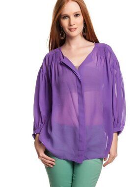 Jeunesse Francoise Blouse Pansy Purple 100% Silk Georgette Sheer Top NWT